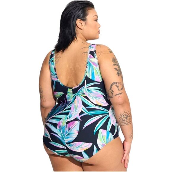 TORRID Plus Size Wireless Mesh High Neck Leaf design One Piece Swimsuit 1X - Picture 7 of 16